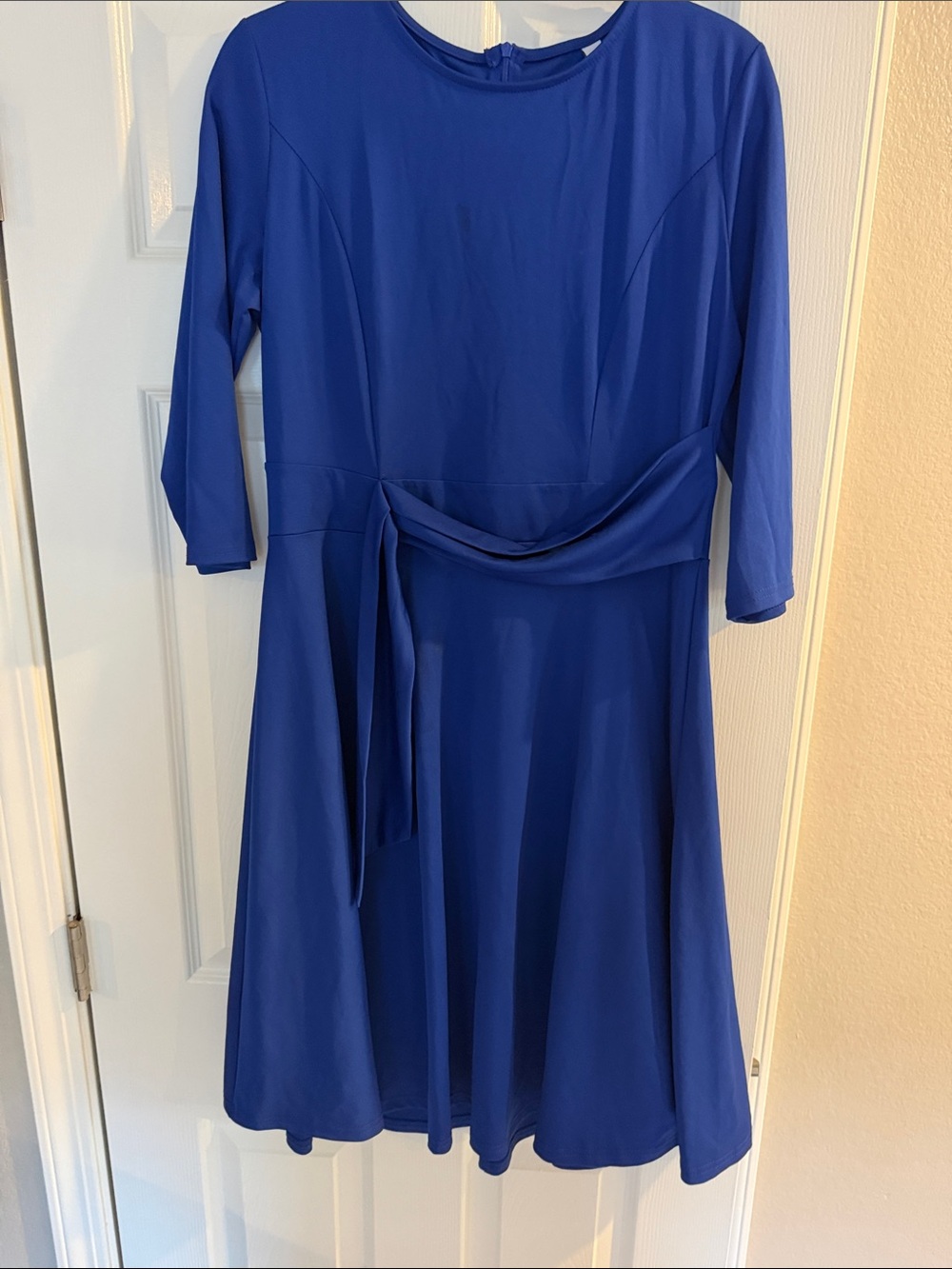 Versatile Royal Blue Midi Dress with Waist Tie